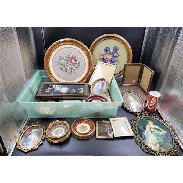 Vintage Needlepoint, Frame, & Portrait Lot