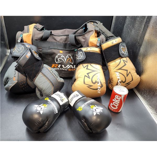 Vintage Rival Boxing Gear Bag w/ 2 Pairs Of 16oz Bag Gloves & 4oz Stinger Gloves