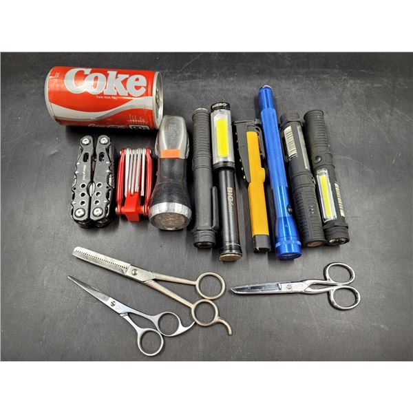 Flashlight Pocket Knife & Scissors Lot