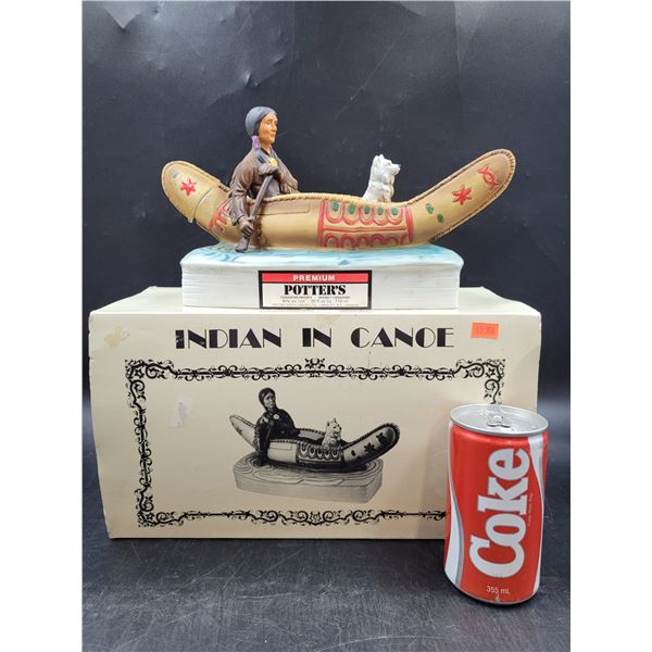 Vintage Potter's Canadian Whiskey Advertising "Indian In Canoe" Figurine w/ Original Box