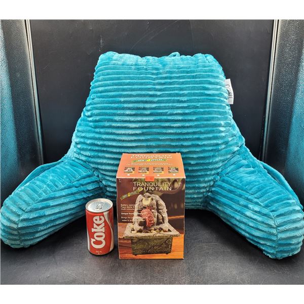 Blue Nestl Cut Plush Striped Reading Pillow & Tranquility Fountain