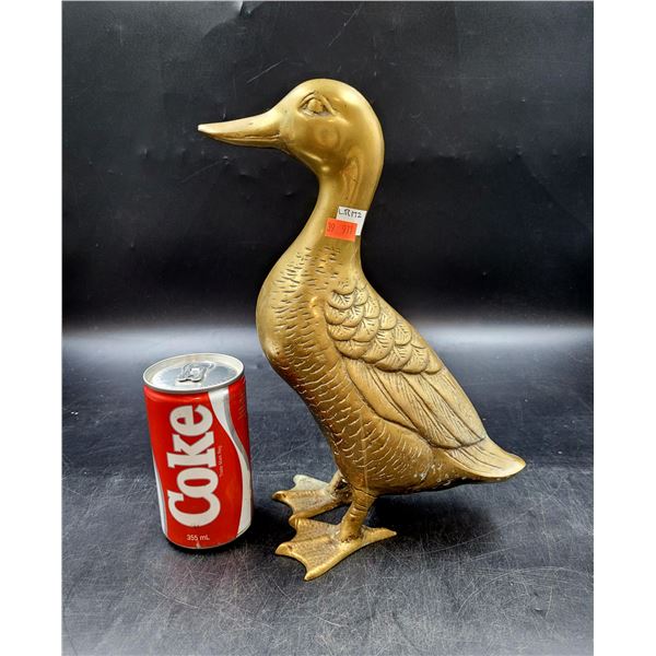 Large Vintage Solid Brass Standing Duck Décor