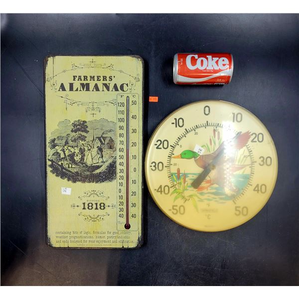 Wooden Almanac 1818 Thermometer & Springfield Duck Wall Thermometer