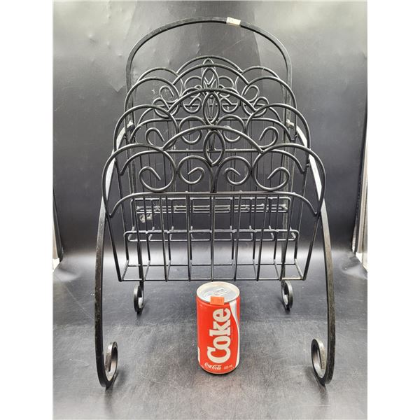 Vintage 1970 Scrolled Black Wrought Iron 3-Tier Magazine Rack