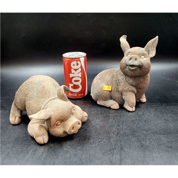 Pair Of Sandicraft Garden Ornament Pigs