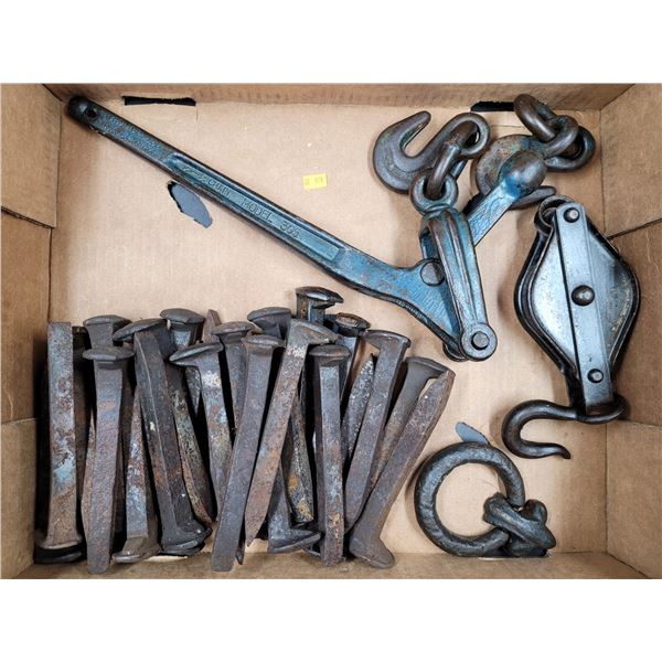 Metal Railroad Spikes & Hardware Lot