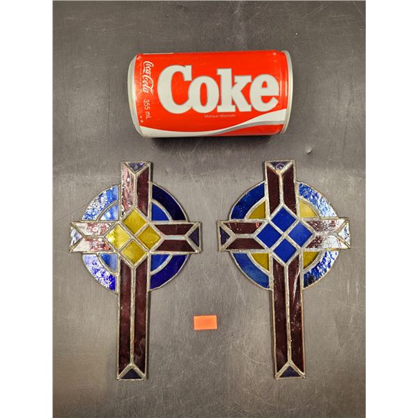 Pair Of Stained Glass & Leaded Crosses