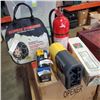 Image 1 : 2 FIRE EXTINGUISHERS, AIR INFLATOR, TIRE CHAINS AND DRILL PUMP