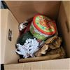Image 2 : 3 LARGE TOTES AND BOX OF CHRISTMAS DECOR