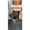 Image 1 : FOLDING WORKMATE AND BUCKET OF ASSORTED HAND TOOLS AND SAWS, GUIDES ETC