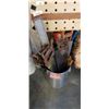 Image 2 : FOLDING WORKMATE AND BUCKET OF ASSORTED HAND TOOLS AND SAWS, GUIDES ETC