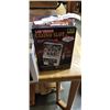 Image 3 : BOX OF GLASS BOTTLES, SMALL SLOT MACHINE AND WOODEN RACK