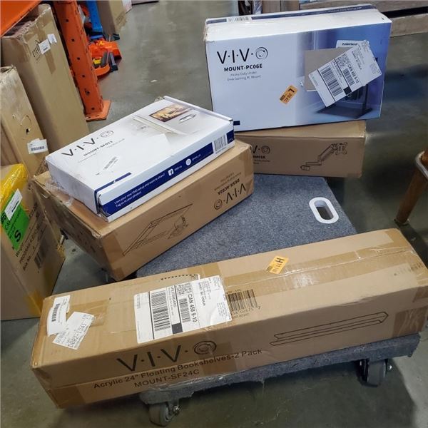 ASSORTED VIVO MOUNTS, SHELVES AND CABLE MANAGEMENT