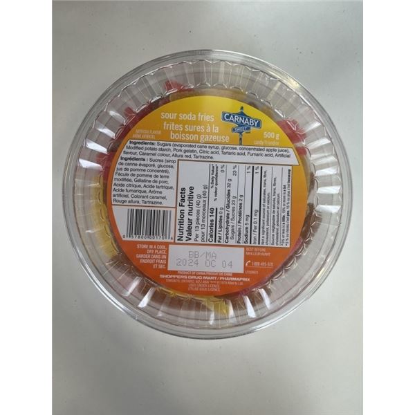 CASE OF NEW SOUR SODA POP FRIES CANDY, 8 TUBS, 500G EACH BB OCT/2024