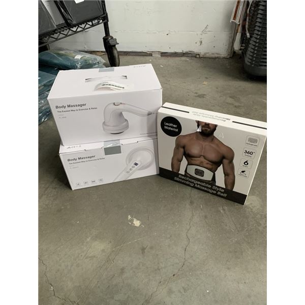 2 NEW BODY MASSAGERS, AND RECHARGEABLE MASSAGE BELT