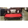 Image 1 : CARVED ROSEWOOD INLAID MARBLE BENCH, 65 INCH WIDE, 42 INCH TALL AT HEIGHT OF BACK,  SOLID SEAT WITH 