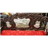 Image 2 : CARVED ROSEWOOD INLAID MARBLE BENCH, 65 INCH WIDE, 42 INCH TALL AT HEIGHT OF BACK,  SOLID SEAT WITH 