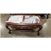 Image 1 : CARVED ROSEWOOD INLAID MARBLE COFFE TABLE, 40 INCH LONG, 19 INCH WIDE