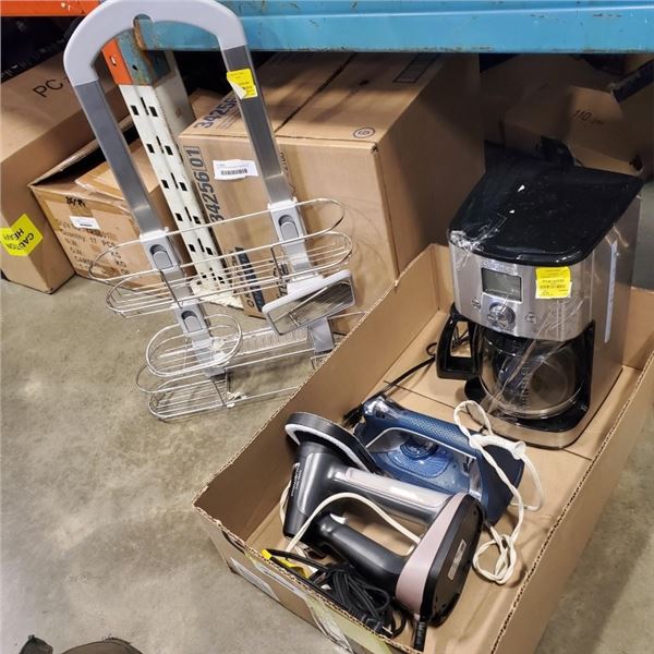 ROWENTA STEAM IRON AND STEAM CLEANER WITH COFFEE MAKER AND SHOWER CADDY