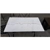 Image 2 : MARBLE TOP TABLE WITH CAST IRON BASE AND 2 METAL CHAIRS