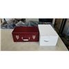Image 1 : 2 BRAND NEW WINE GIFT BOXES - (2) 2 BOTTLE WINE HOLDER W/ CORKSCREW, BOTTLE STOPPER, POURER, AND FOI