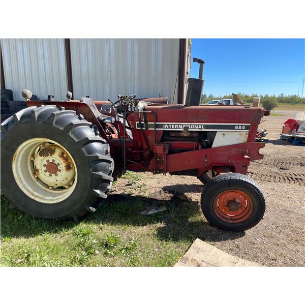 International 684, diesel, front end loader, 3 pt hitch, running