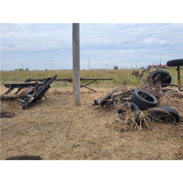 Rear truck frame c/w hyd. Hoist, ext. hoist for building, grain bins c/w cable & hook, pull type tra