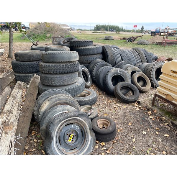 Qty of various tires, some c/w rims