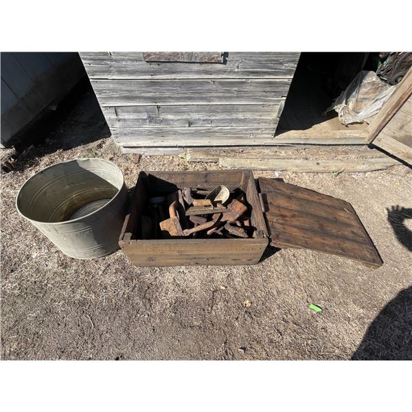 Old Pail c/w vintage cement finishing tools