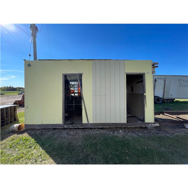 Steel frame for building with half building attach.