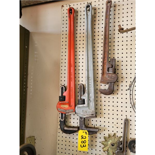 Pipe wrenches, lock cutters & level