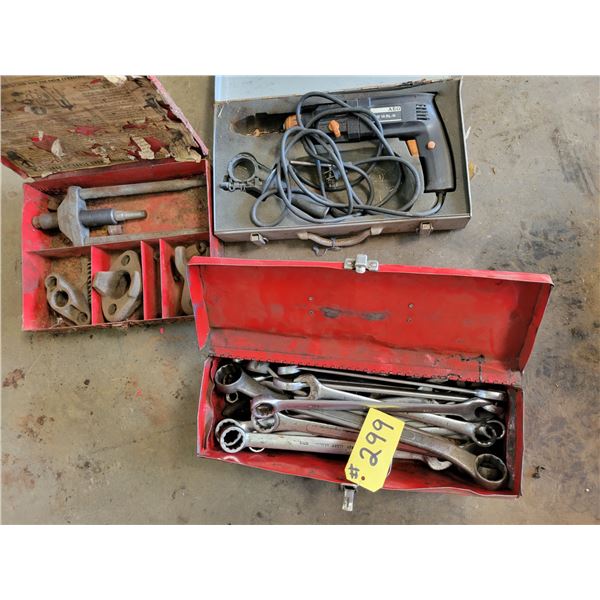 King pin & perch puller, wrenches & hammer drill