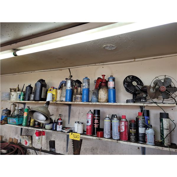 Misc. sprays, break clean, fans, contents on shelf