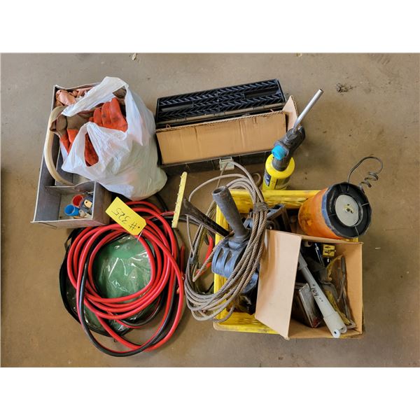 Booster cables, misc. items & gloves