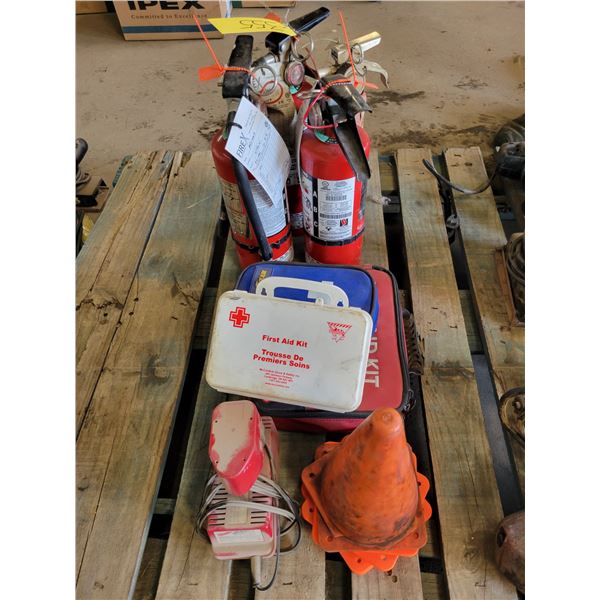 Fire ext., first aid kits & small pylons