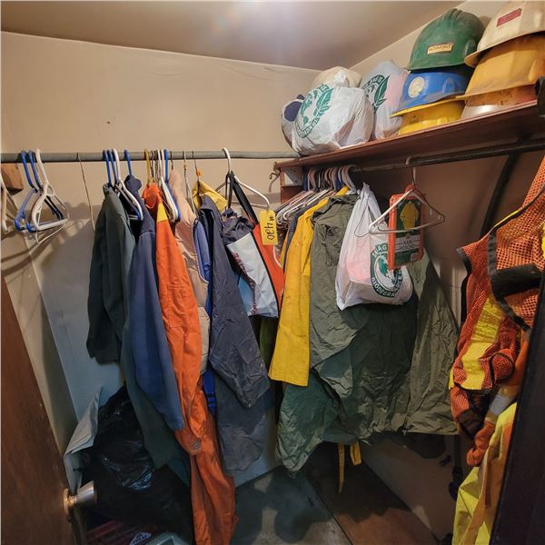 Contents of room- cover-all's, hard hats and misc.