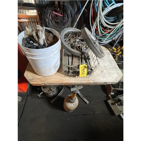 Table, paint sprayer misc.