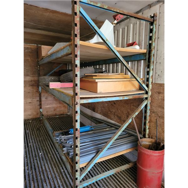 Metal heavy duty shelf (3-racks) c/w misc.