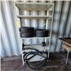 Image 1 : Metal shelf c/w 3- small tires & water pump