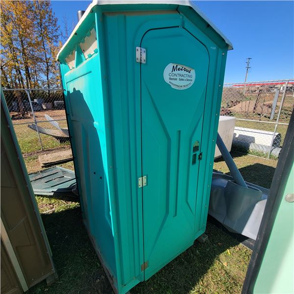 Porta Potty c/w hand sanitizer dispenser, urinal & TP dispenser (has some damage)