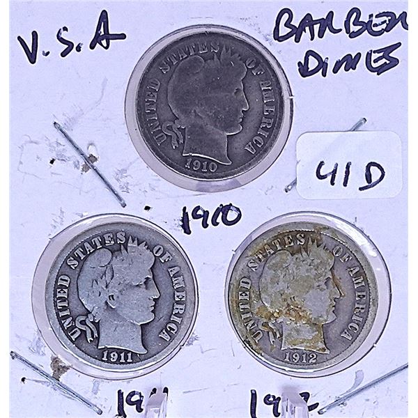 1910, 1911, 1912 Barber Dimes