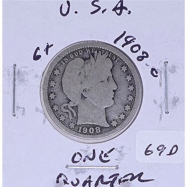 1908-O Silver Barber Quarter