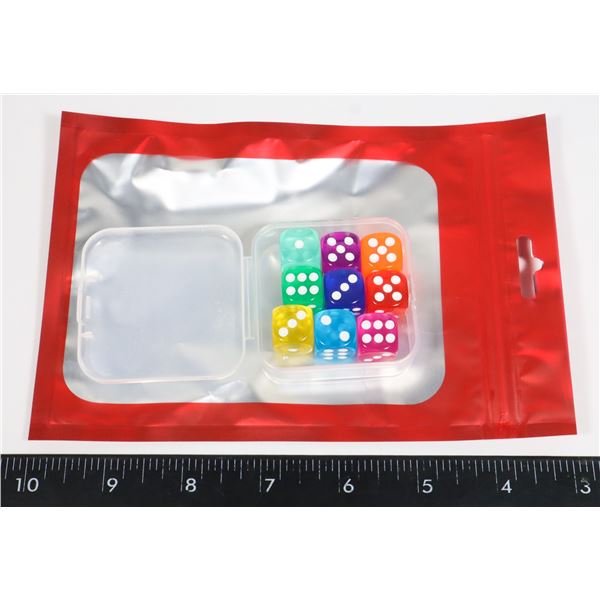 NEW 9PC SET SIX SIDED MULTICOLOR DICE IN CARRYING