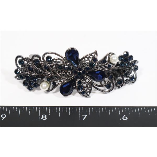 NEW ANTIQUE STYLE NAVY BLUE RHINESTONE FLOWER