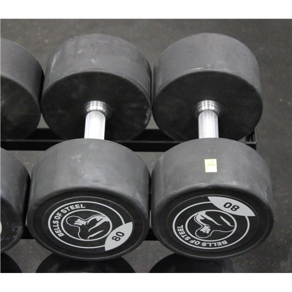 LOT OF 2 80LB BELLS OF STEEL URETHANE DUMBBELLS