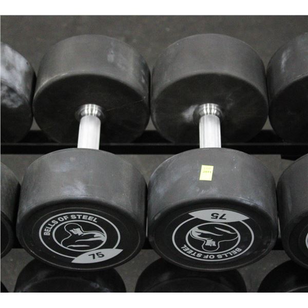 LOT OF 2 75LB BELLS OF STEEL URETHANE DUMBBELLS