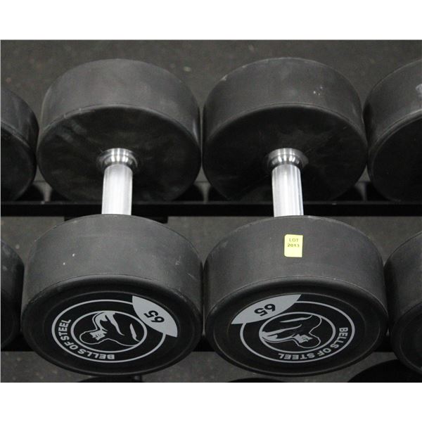 LOT OF 2 65LB BELLS OF STEEL URETHANE DUMBBELLS