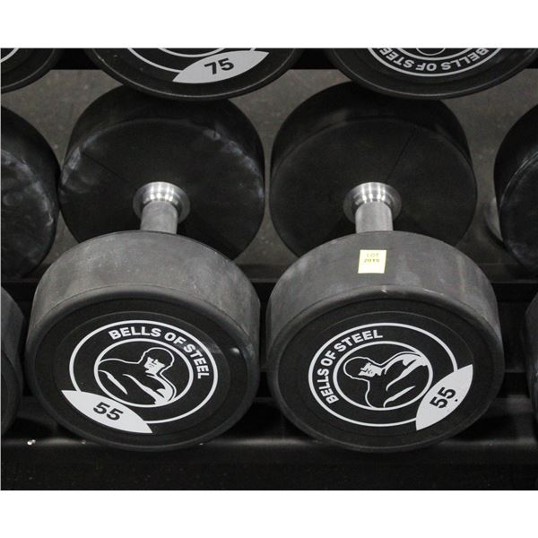 LOT OF 2 55LB BELLS OF STEEL URETHANE DUMBBELLS