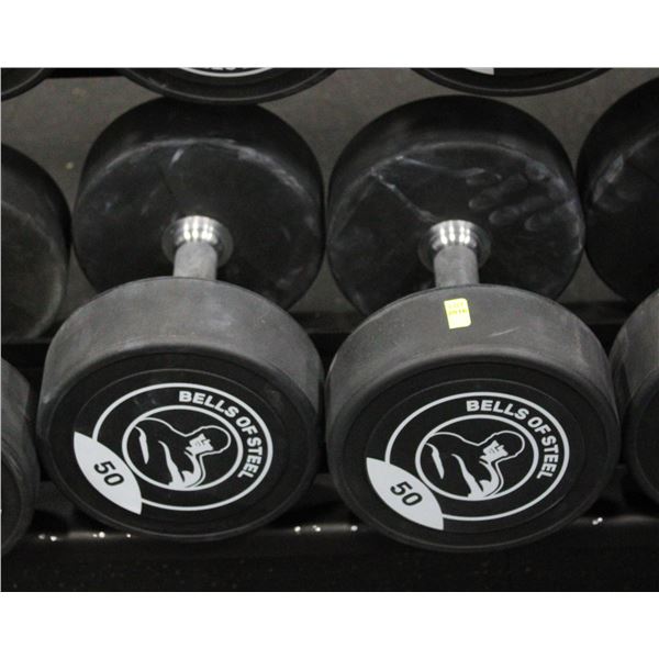 LOT OF 2 50LB BELLS OF STEEL URETHANE DUMBBELLS