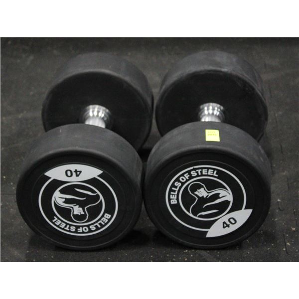 LOT OF 2 40LB BELLS OF STEEL URETHANE DUMBBELLS